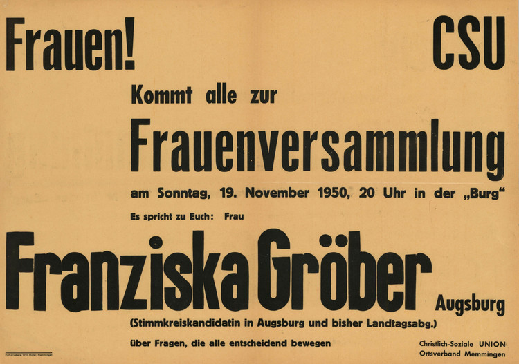 Wahlplakat von Franziska Gröber. | Bildarchiv Hanns-Seidel-Stiftung Pl 6354