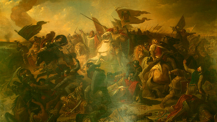 König Otto I. siegt 955 in der Schlacht auf dem Lechfeld bei Augsburg über die Ungarn Michael Echter 1860 - Copyright Studienstiftung Maximilianeum | Foto unbekannt 