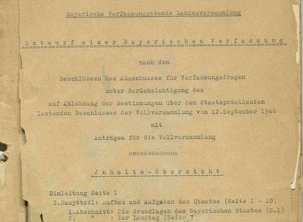 Archiv BayLT, Faszikel Verfassung: Titelseite des Arbeitsexemplars der Verfassunggebenden Landesversammlung zum Verfassungsentwurf von 1946